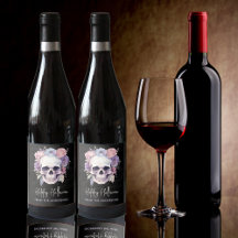 Personalised Halloween Wine Label | Floral Skull
