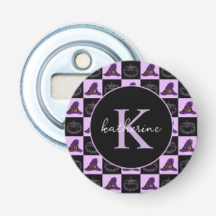 Personalised Halloween Witch Hat Spooky Pattern Bottle Opener