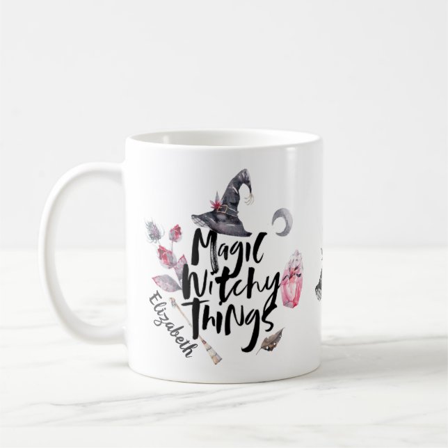 Personalised Halloween Witch Magic Witchy Things Coffee Mug (Left)