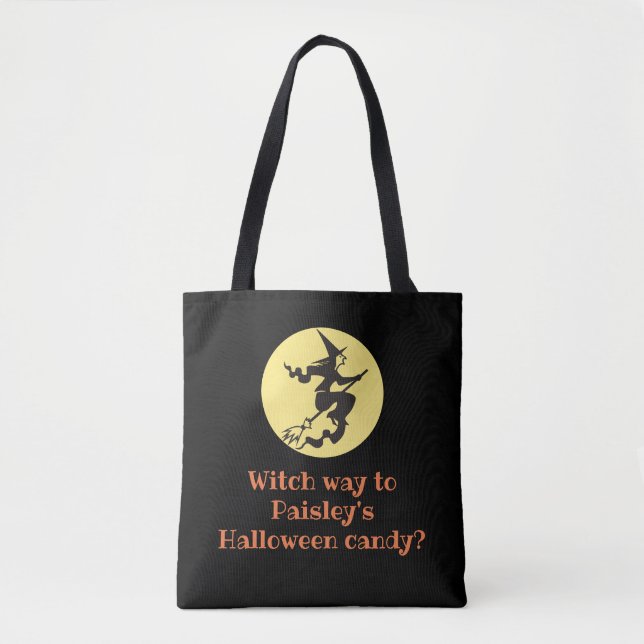 Personalised Halloween Witch Way Black Candy   Tote Bag (Front)