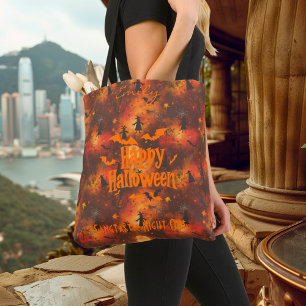 Personalised Halloween with Bats, Witches, & Moon Tote Bag