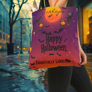 Personalised Halloween with Full Moon & Black Cats Tote Bag