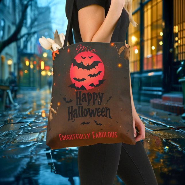 Personalised Halloween with scarecrows and bats Tote Bag (Creator Uploaded)