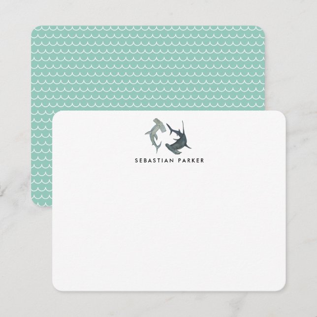 Personalised Hammerhead Shark Note Cards (Front/Back)