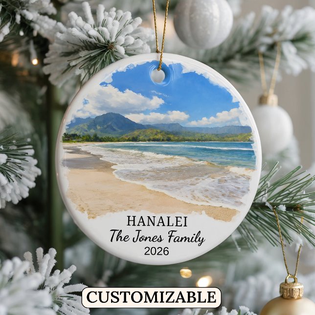 Personalised Hanalei Ornament, Custom Hawaii Ceramic Tree Decoration (Creator Uploaded)