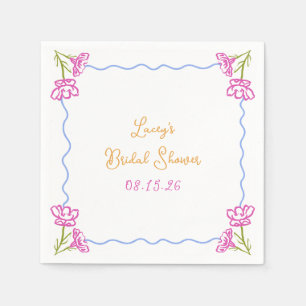Personalised Hand Drawn Chic Floral Bridal Shower Napkin