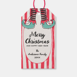 Personalised Hand Drawn Elf Sock Merry Christmas Gift Tags