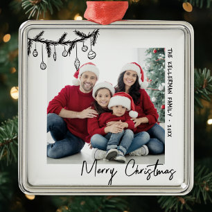 Personalised Hand Drawn Family Photo Christmas Metal Tree Decoration