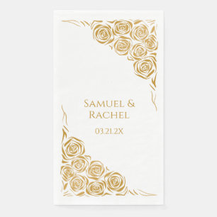Personalised Hand Drawn Golden Roses Wedding Napkin