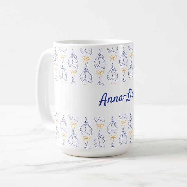 Personalised Hand Drawn Italian Blue Lemons  Coffee Mug (Front Left)