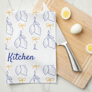 Personalised Hand Drawn Italian Blue Lemons Tea Towel