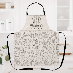 Personalised Hand Drawn Kitchen Cooking Utensils Apron