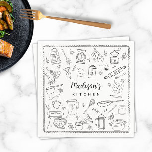 Personalised Hand Drawn Kitchen Cooking Utensils Napkin