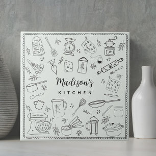 Personalised Hand Drawn Kitchen Cooking Utensils  Tile