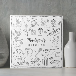 Personalised Hand Drawn Kitchen Cooking Utensils  Tile