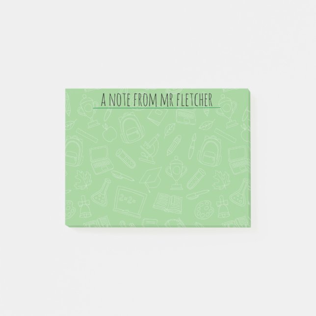 Personalised Hand Drawn School Supplies Pattern Post-it Notes (Front)