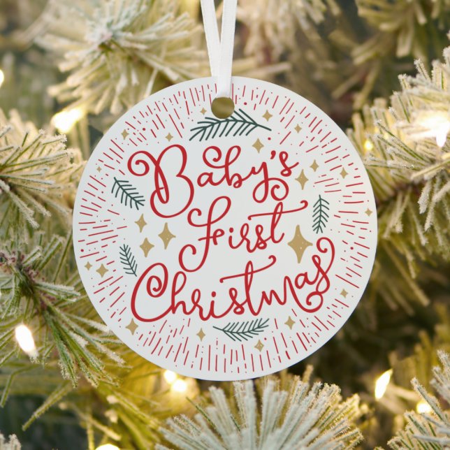 Personalised Hand Drawn Sketch Baby's First  Metal Metal Tree Decoration (Insitu)