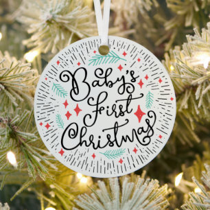 Personalised Hand Drawn Sketch Baby's First Metal Tree Decoration