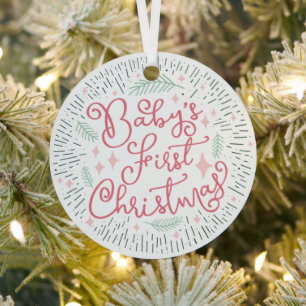 Personalised Hand Drawn Sketch Baby's First Metal Tree Decoration