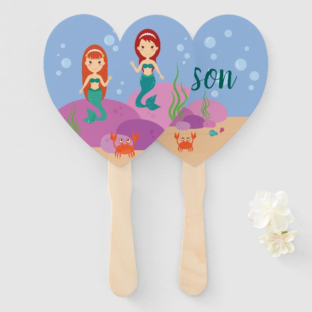 Personalised hand fan mermaid in summer sea (Front and Back)