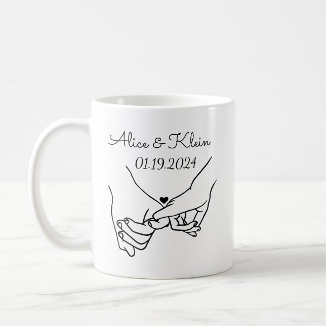 Personalised Hand-Holding Couple Names & Date  Coffee Mug (Left)
