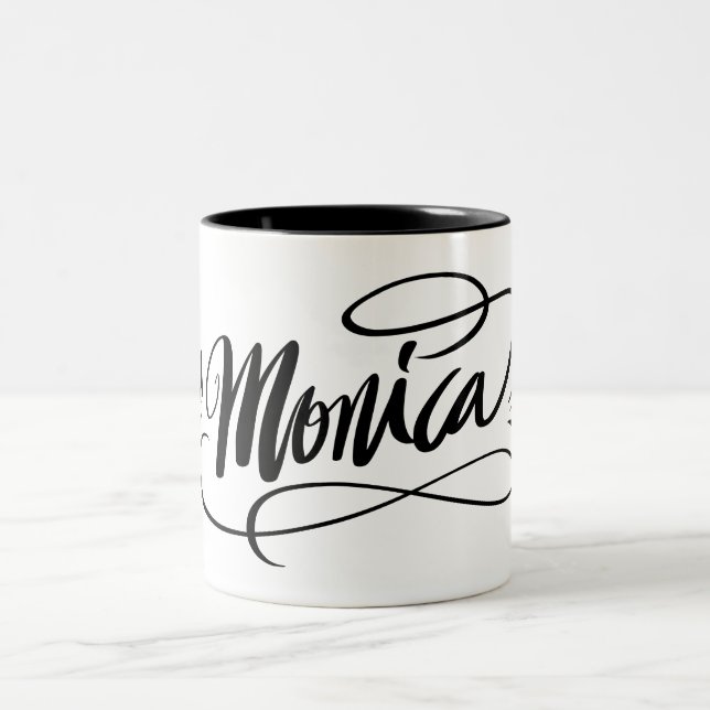 Personalised hand lettered mug with name Monica (Center)