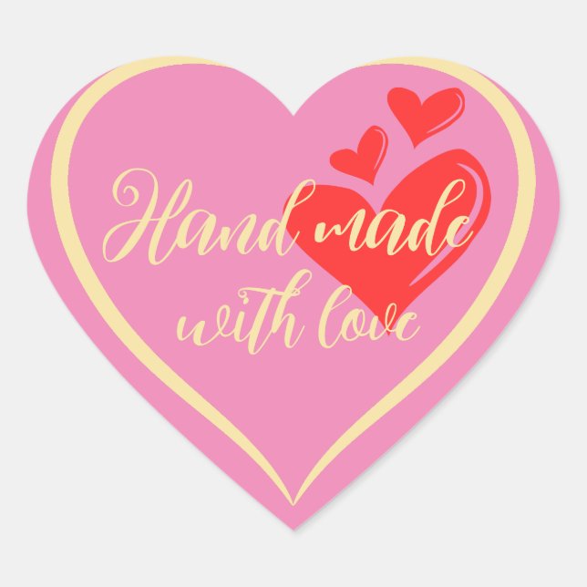 Personalised Hand Made With Love Text Heart Sticker (Front)