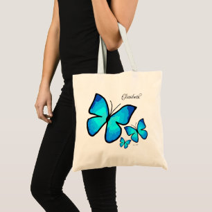 Personalised Hand-painted Blue Butterflies Tote Bag