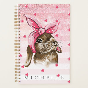 Personalised Hand painted Bunny glitter Planner