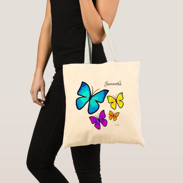 Personalised Hand-painted Colourful Butterflies Tote Bag (Front (Product))