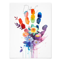 Personalised Hand Print Colourful with Flowers Art