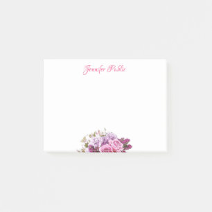 Personalised Hand Script Text Watercolor Flowers Post-it Notes