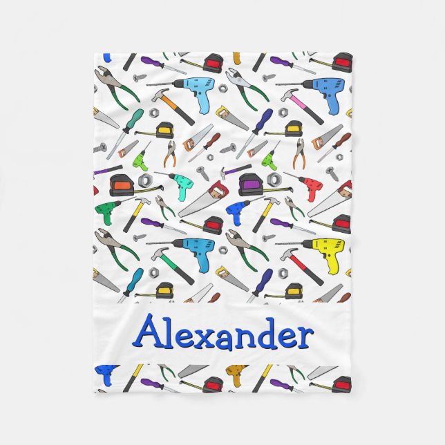 Personalised Hand Tools and Hardware Pattern Fleece Blanket (Front)