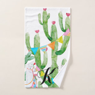 Personalised Hand Towel Boho Llama Bohemian Cacti