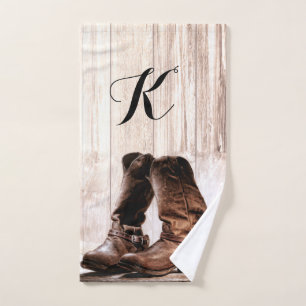 Personalised Hand Towel boots country rustic weste