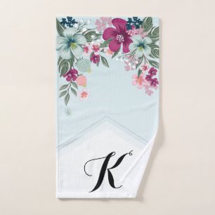 Personalised Hand Towel Tropical Flowers on Blue O