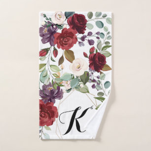 Personalised Hand Towel White Roses Gold Geometric