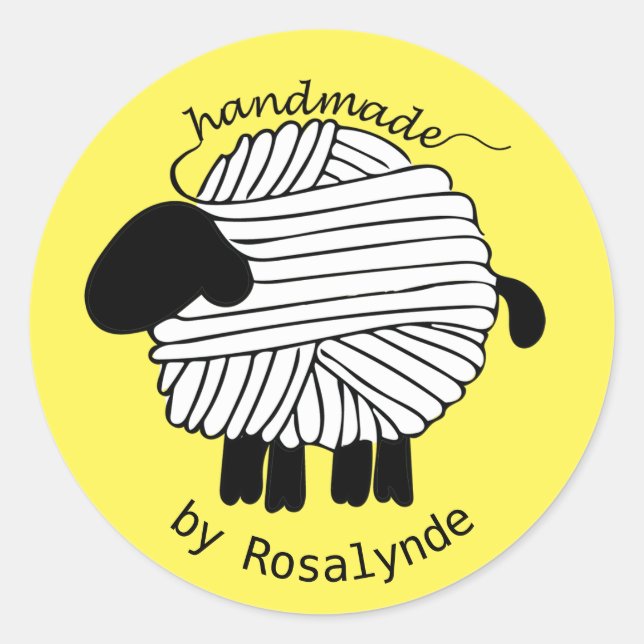 Personalised 'Handmade By' Yarn Sheep Sticker (Front)