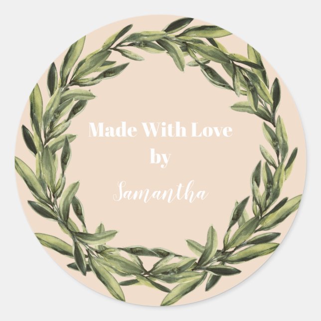 Personalised Handmade Product Flower Wreath Classic Round Sticker (Front)