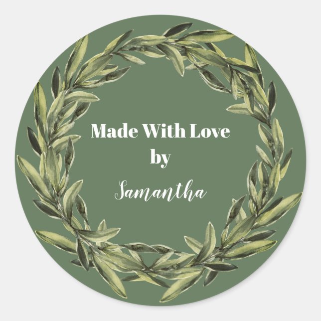 Personalised Handmade Product Flower Wreath Classic Round Sticker (Front)