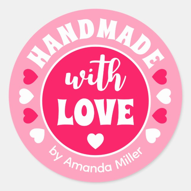 Personalised Handmade With Love Baking Classic Round Sticker (Front)