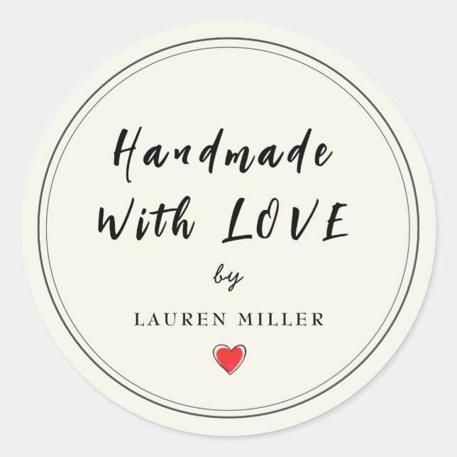 Personalised Handmade with love  Classic Round Sticker (Front)