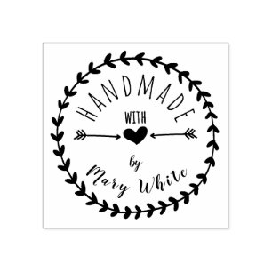 Personalised Handmade With Love Heart Arrows Round Rubber Stamp