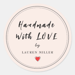 Personalised Handmade with love Pink Classic Round Sticker