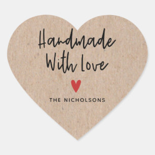 Personalised Handmade With Love Rustic Kraft Heart Sticker