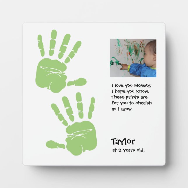 Personalised, handprint, child's photo, name - MOM Plaque (Front)