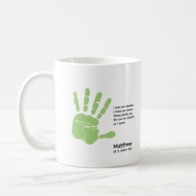 Personalised handprint mug from child with name (Left)
