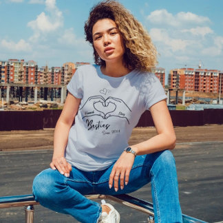 Personalised Hands Forming Heart Friendship Sketch T-Shirt