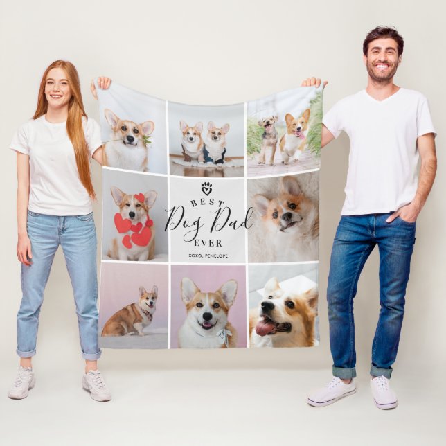 Personalised Handwritten Best Dog Dad 8 Photo Fleece Blanket (In Situ)