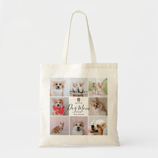 Personalised Handwritten Best Dog Mum 8 Photo Tote Bag (Front)